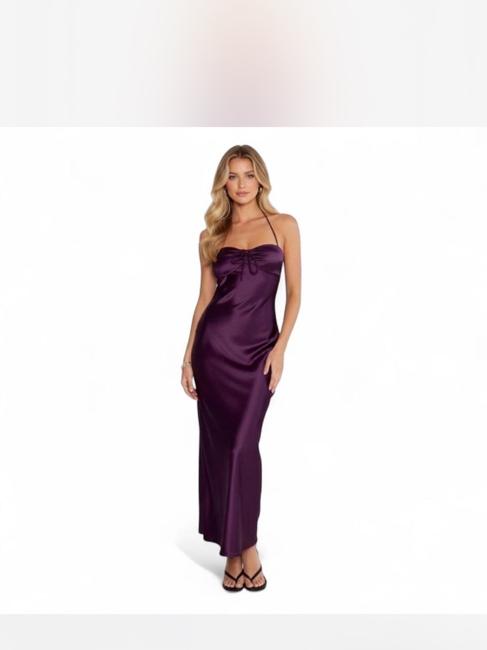 Satin Strapless Maxi Dress in Deep Plum